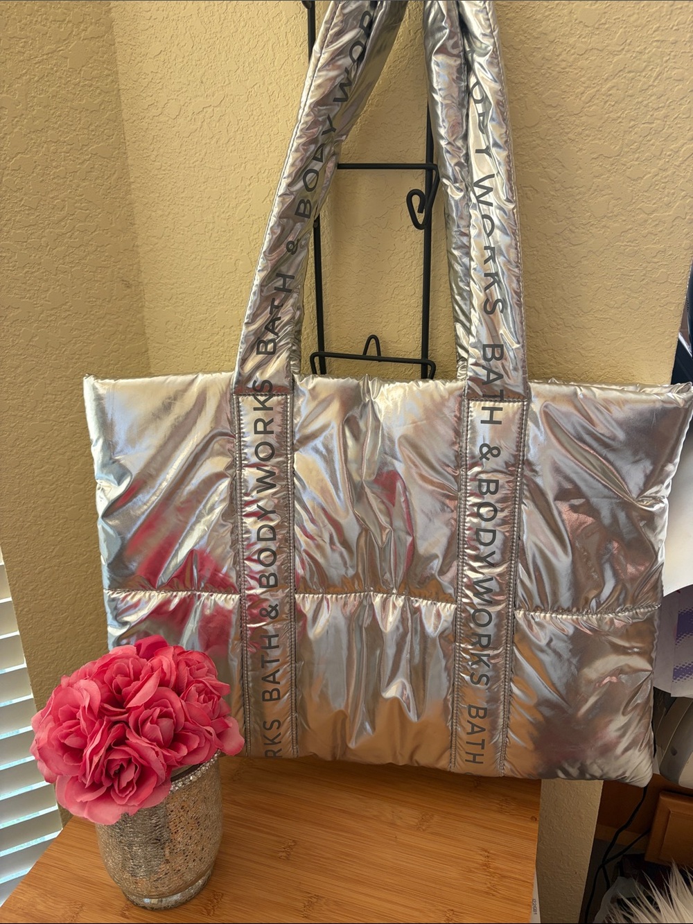 Bath and Body works silver large tote
